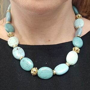 Ralph LAUREN Turquoise and Gold Plated Beaded Necklace
